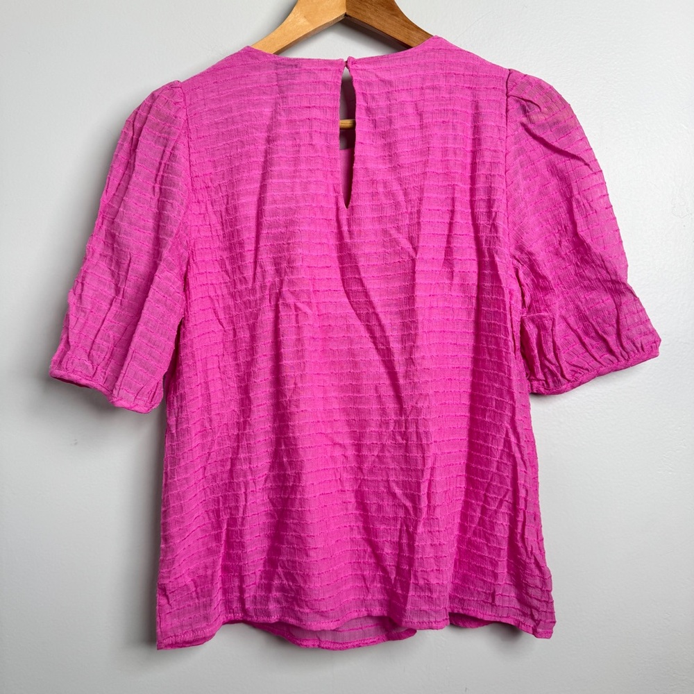 VERO MODA Women's M Bright Pink Lined Lightweight Short Sleeve Textured Blouse - Picture 5 of 6
